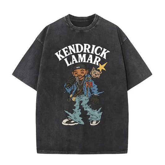 Men’s Kendrick Lamar Cartoon Graphic T-Shirt: Short Sleeve Retro Hip Hop Streetwear Top