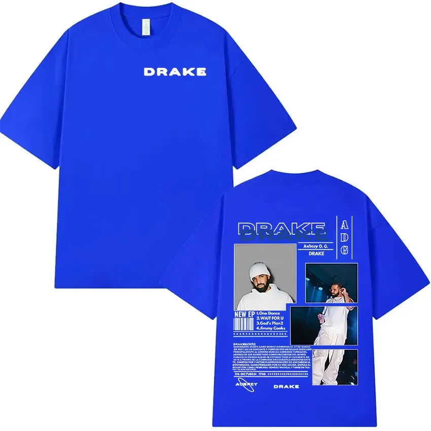Drake Minimal Logo & Concert Collage Tee for Men: Modern Hip Hop Streetwear with Bold Back Print