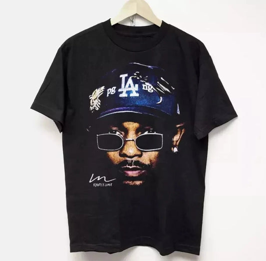 Men’s Kendrick Lamar LA Cap Portrait T-Shirt: Short Sleeve Hip Hop Streetwear Top