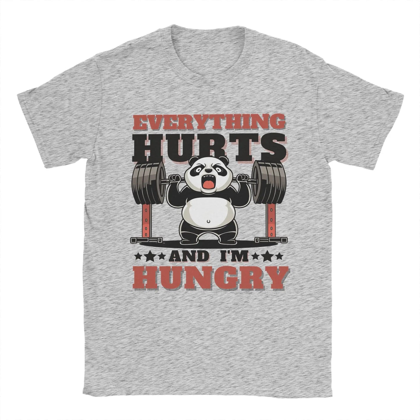 Men’s “Everything Hungry” Panda Weightlifting T-Shirt: Short Sleeve Funny Gym Top