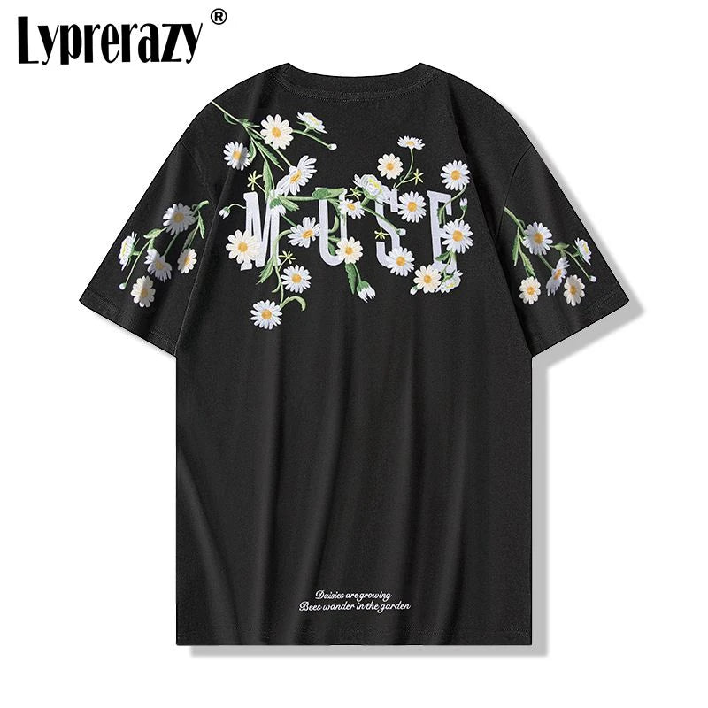 Men’s Black “MUSE” Floral Graphic T-Shirt: Short Sleeve Artistic Streetwear Top