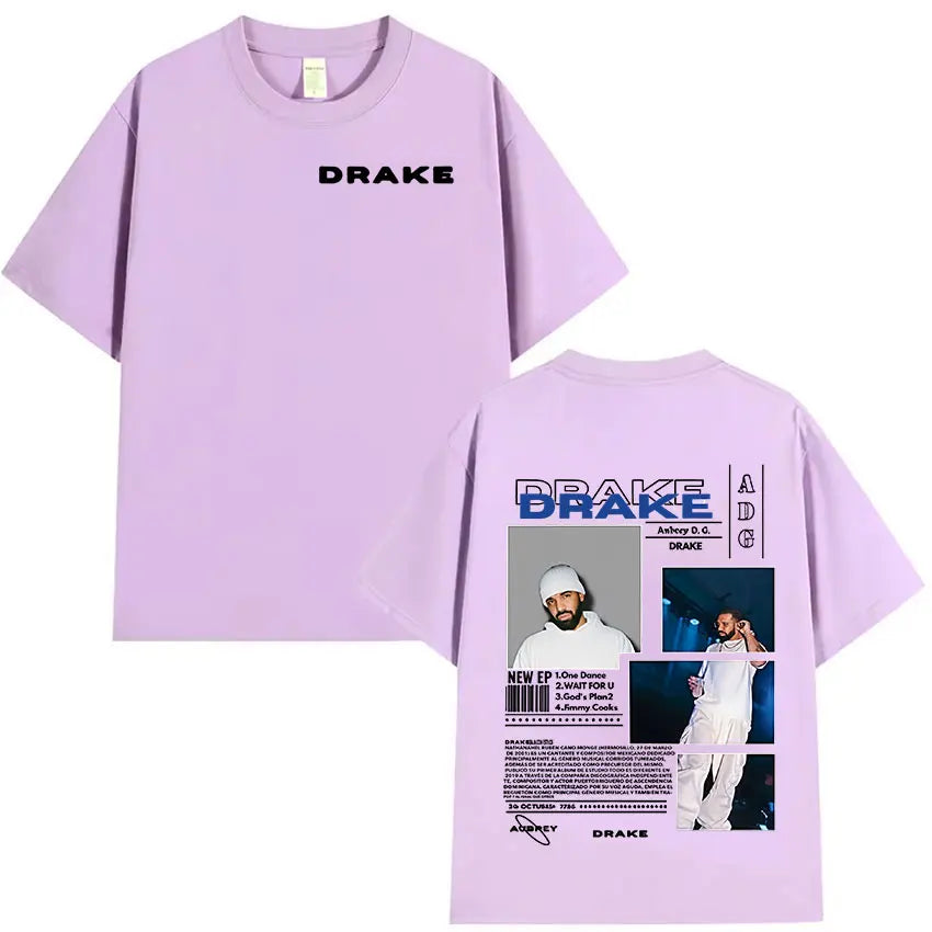 Drake Minimal Logo & Concert Collage Tee for Men: Modern Hip Hop Streetwear with Bold Back Print