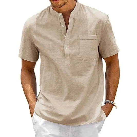 Men’s Breathable Cotton-Linen Summer Tee: A Minimalist Blend of Comfort and Effortless Style